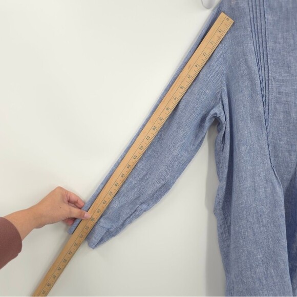 J.Jill 100% Linen Pintuck Tunic Top Button Front Roll-Tab Sleeve Blue Love Linen - Picture 15 of 15